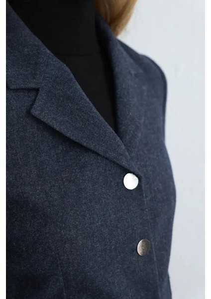 Bele Oturan Yünlü Ceket - Lacivert modelleri