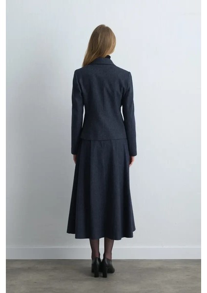 Bele Oturan Yünlü Ceket - Lacivert indirimleri