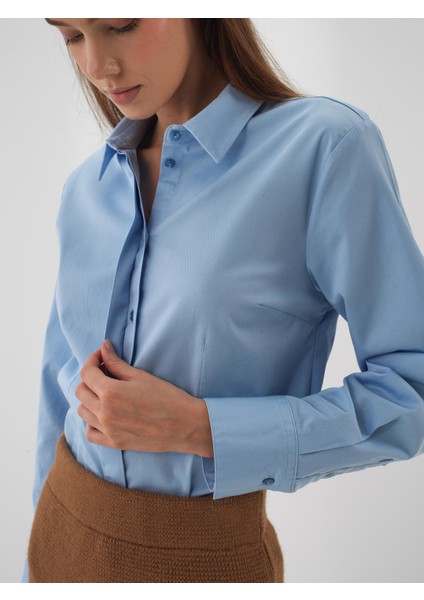 Kadın Mavi Pamuk Dokulu Regular Fit Gömlek indirimleri