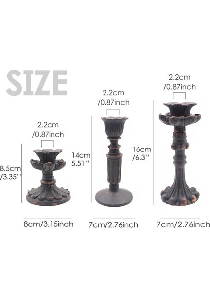 Pamircandles 3'Lü Şamdan Mumluk Fransız Romantik Antik El Sanatı Bronz Eskitme Dekoratif Şamdanlık (Üçlü) retro fırsatları