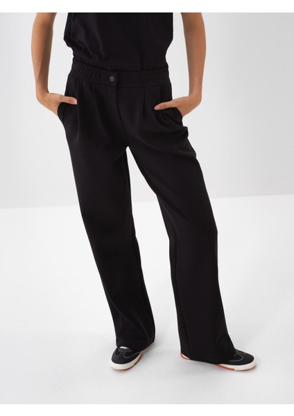 Kadın Siyah Pamuk Dokulu Oversize Sweat Pantolon