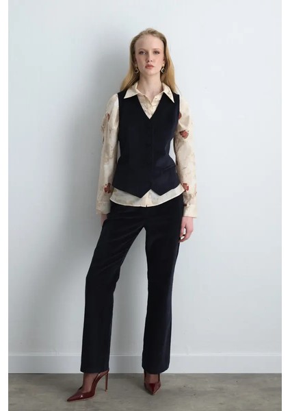 Anka Koleksiyonu Fitilli Kadife Yelek - Lacivert