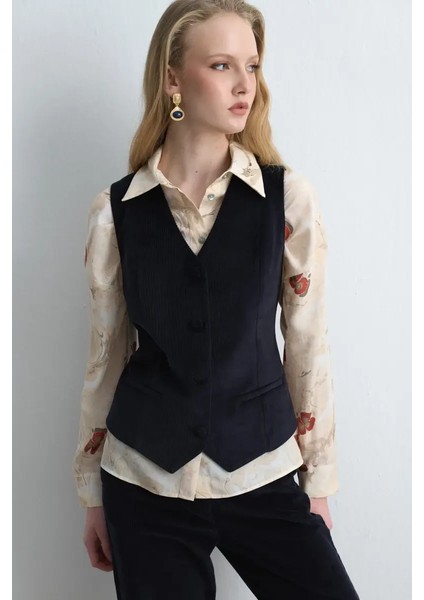 Anka Koleksiyonu Fitilli Kadife Yelek - Lacivert modelleri