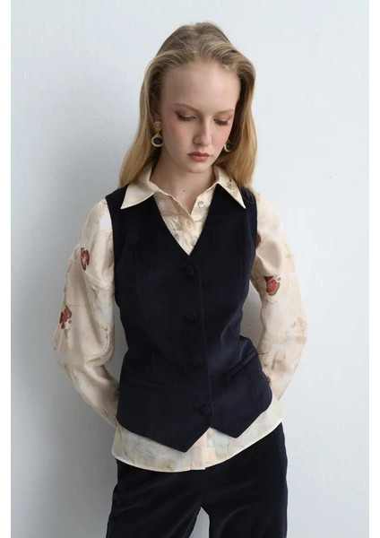 Anka Koleksiyonu Fitilli Kadife Yelek - Lacivert fırsatları