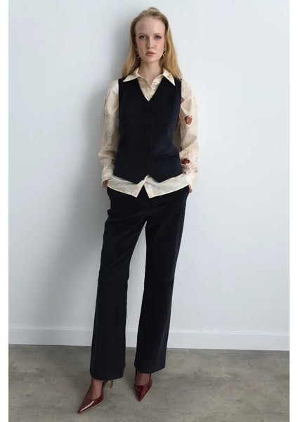 Anka Koleksiyonu Fitilli Kadife Yelek - Lacivert indirimleri