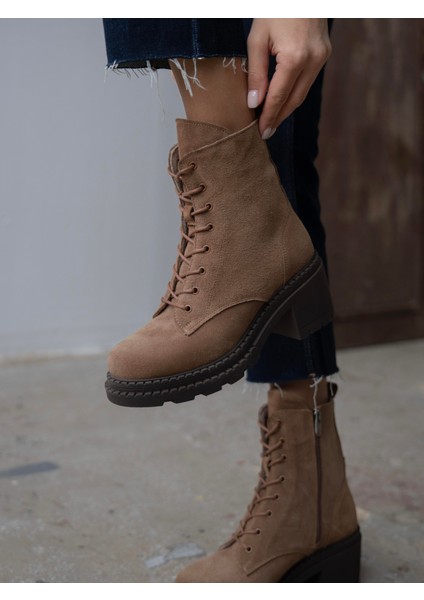 Nokka Camel Süet Hakiki Deri Kadın Bot