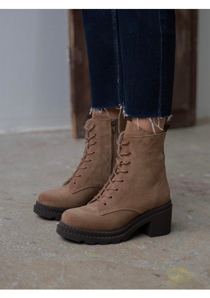Nokka Camel Süet Hakiki Deri Kadın Bot modelleri