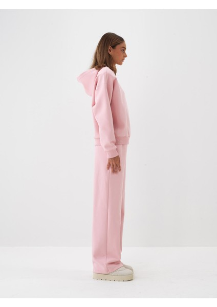 Kadın Pembe Pamuk Dokulu Oversize Sweat Pantolon