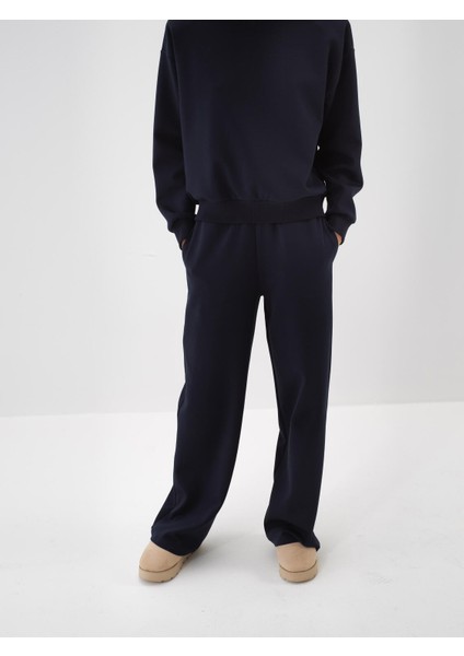Kadın Lacivert Pamuk Dokulu Oversize Sweat Pantolon