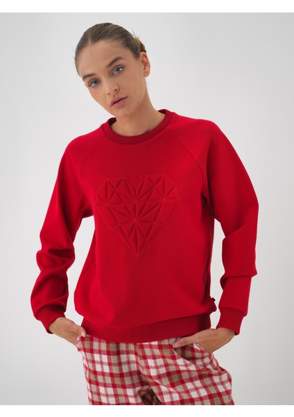 Kadın Kırmızı Pamuk Dokulu Regular Fit Sweatshirt indirimleri