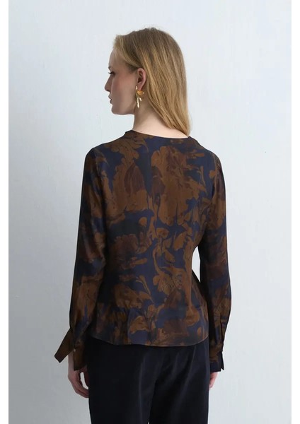 Anka Koleksiyonu Viskon Saten Degaje Bluz - Kahverengi indirimleri
