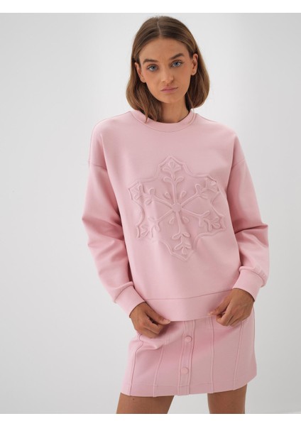 Kadın Pembe Pamuk Dokulu Oversize Sweatshirt