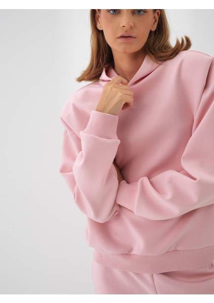 Kadın Pembe Pamuk Dokulu Oversize Sweatshirt indirimleri