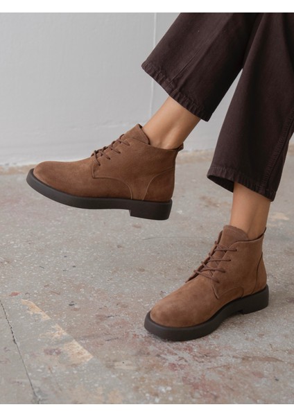 Bolen Camel Süet Hakiki Deri Kadın Bot