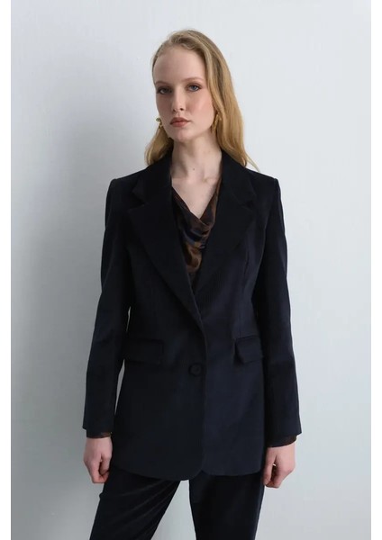 Anka Koleksiyonu Fitilli Kadife Blazer Ceket - Lacivert