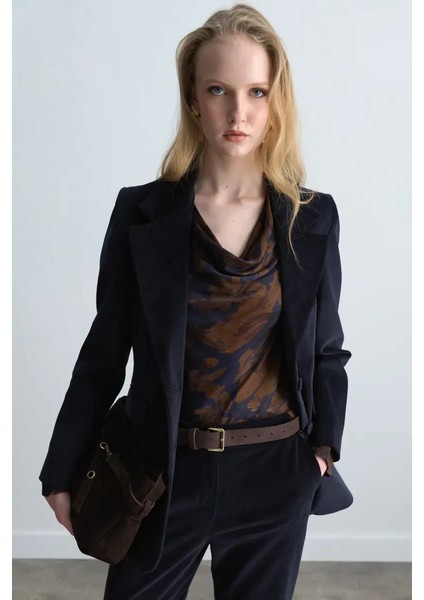 Anka Koleksiyonu Fitilli Kadife Blazer Ceket - Lacivert modelleri