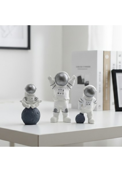 Astronot 3'lü Set Biblo Dekorasyon-El Yapımı-Masa Boy