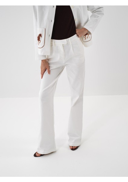 Kadın Ekru Pamuk Dokulu Oversize Pantolon indirimleri