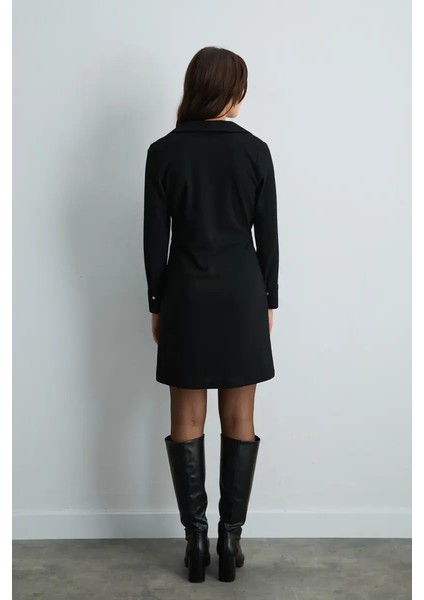 Beli Kemerli Krep Jarse Elbise - Siyah indirimleri