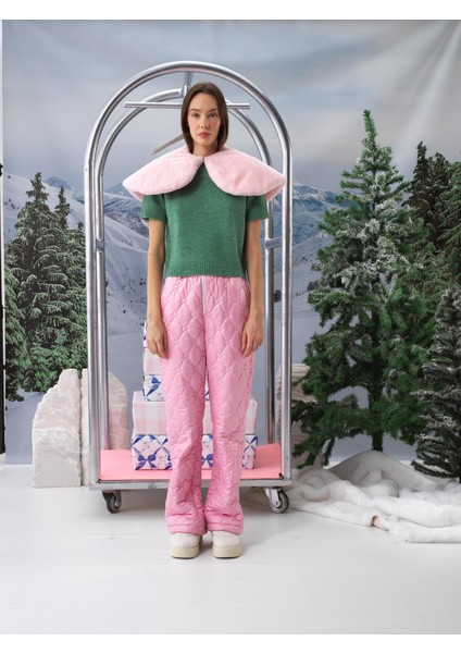 Kadın Pembe Formunu Koruyan Oversize Pantolon