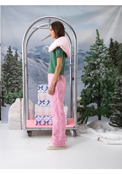 Kadın Pembe Formunu Koruyan Oversize Pantolon