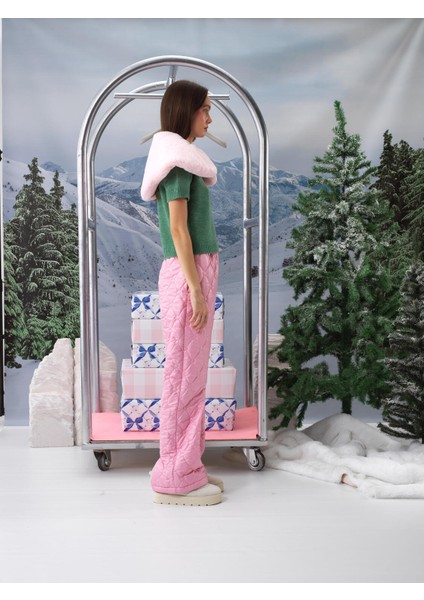 Kadın Pembe Formunu Koruyan Oversize Pantolon