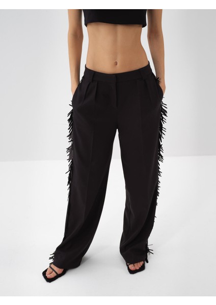 Kadın Siyah Esnek Dokulu Oversize Pantolon indirimleri