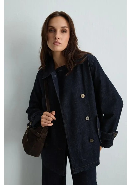 Denim Trençkot - Lacivert