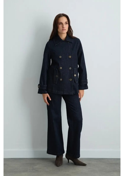 Denim Trençkot - Lacivert fırsatları