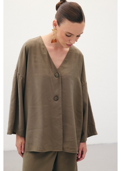 Düğmeli Kimono - Haki