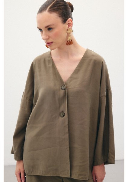 Düğmeli Kimono - Haki modelleri