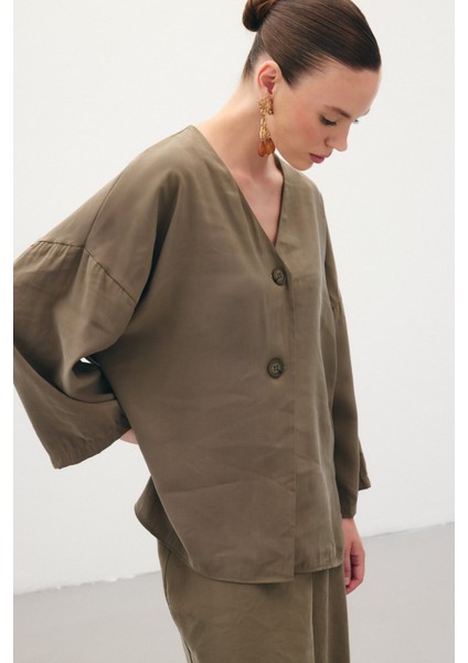 Düğmeli Kimono - Haki fırsatları
