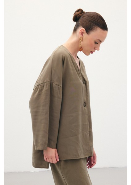 Düğmeli Kimono - Haki indirimleri