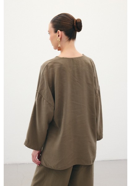 Düğmeli Kimono - Haki