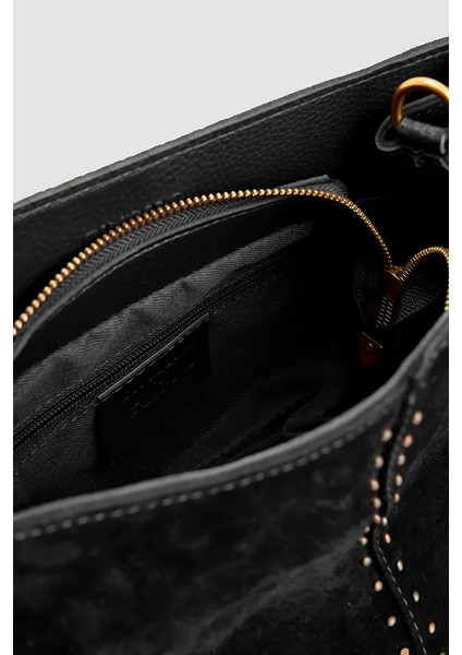 Zımbalı Süet Çanta - Siyah fırsatları