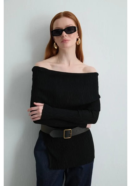Madonna Yaka Rayon Triko Bluz - Siyah fiyatları