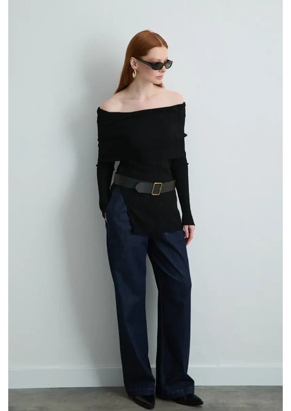 Madonna Yaka Rayon Triko Bluz - Siyah modelleri