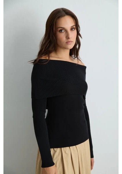 Madonna Yaka Triko Bluz - Siyah fiyatları
