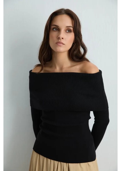 Madonna Yaka Triko Bluz - Siyah indirimleri