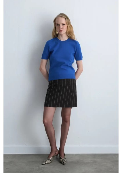 Kısa Kollu Triko Bluz - Mavi modelleri