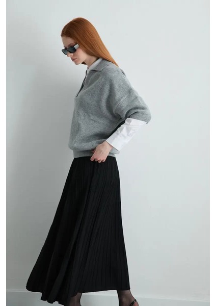 Polo Yaka Yün Triko - Gri fiyatları