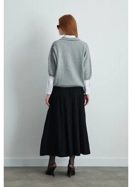 Polo Yaka Yün Triko - Gri indirimleri