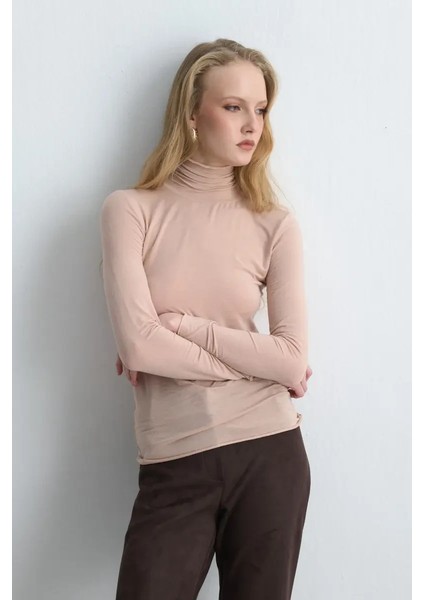 Balıkçı Yaka Kaşmir Bluz - Pudra modelleri