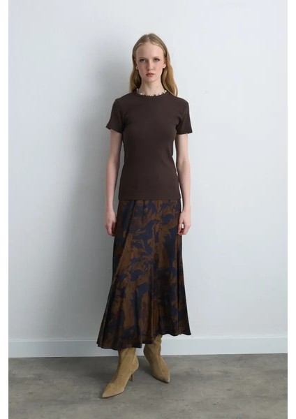 Kısa Kollu Basic Pamuk Tshirt - Kahverengi fiyatları