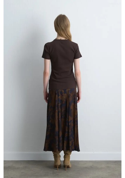 Kısa Kollu Basic Pamuk Tshirt - Kahverengi indirimleri