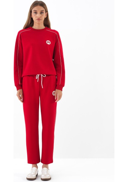 Kadın Kırmızı Pamuk Dokulu Regular Fit Sweat Pantolon
