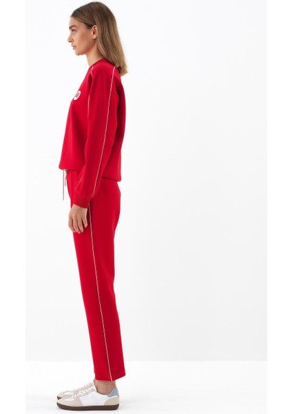 Kadın Kırmızı Pamuk Dokulu Regular Fit Sweat Pantolon