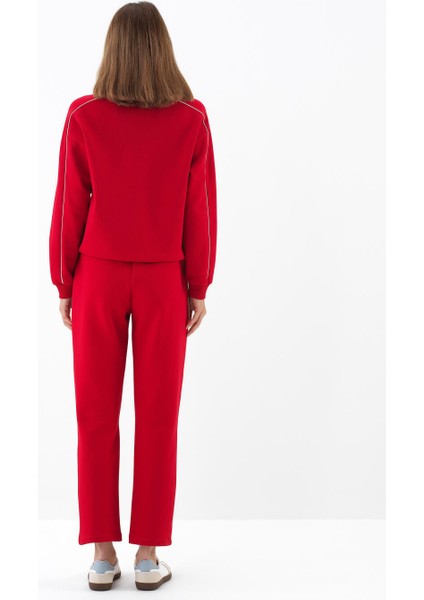 Kadın Kırmızı Pamuk Dokulu Regular Fit Sweat Pantolon