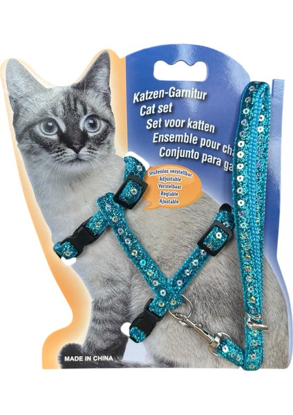 Pul Süslemeli Ayarlanabilir Parlak Kedi Gezdirme Boyun ve Göğüs Tasması Farklı Renk Seçenekleri