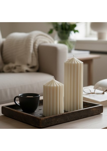 2'li Prizma Sütun Vanilya Kokulu Mum